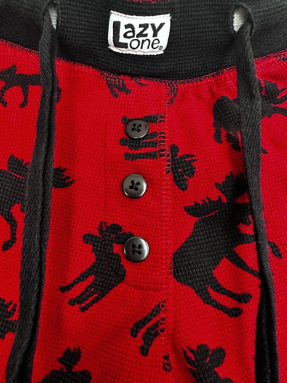 Lazy One Red Moose Pattern Thermal Pajama Top Women's Size M #13 - Picture 4 of 5